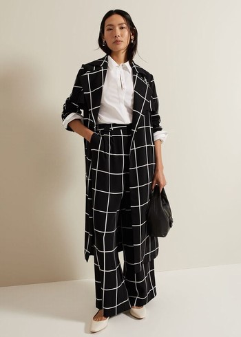 Phase Eight Aspen Check Wide Leg Trousers Black Canada | RJWNTP-079